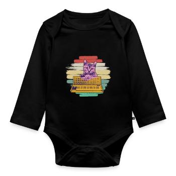Synthesizer Keyboard Cat Retro Analog Modular - Organic Longsleeve Baby Bodysuit - black - Front