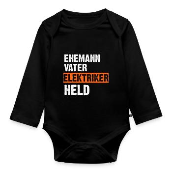 Ehemann Vater Elektriker Held - Baby Bio-Langarm-Body - Schwarz - Vorne
