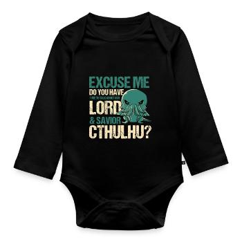 Herr & Retter Cthulhu Kawaii Religion Parodie - Baby Bio-Langarm-Body - Schwarz - Vorne