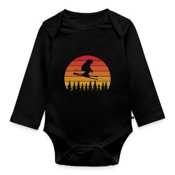 Design de skieur rétro avec coucher de soleil - Body Bébé bio manches longues - noir - Devant