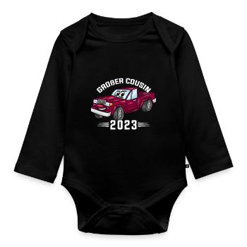Großer Cousin Auto Geschenk 2023 - Baby Bio-Langarm-Body - Schwarz - Vorne