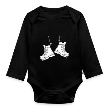 Hiking Boots Hiking Camping Adventure Trekking - Organic Longsleeve Baby Bodysuit - black - Front