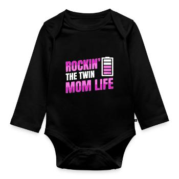 Rockin' the Twin Mom life Design für eine Mutter - Baby Bio-Langarm-Body - Schwarz - Vorne