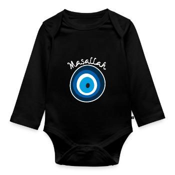 Masallah nazar, evil eye - Baby Bio-Langarm-Body - Schwarz - Vorne