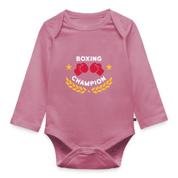 Boxing champion (boxing gloves, laurel wreath) - Organic Longsleeve Baby Bodysuit - mauve - Front