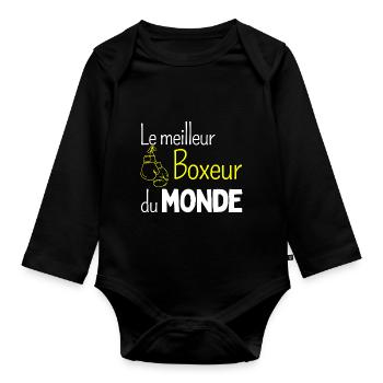 Boxe love - idee cadeau boxeur - Body Bébé bio manches longues - noir - Devant