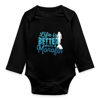 Life is better with a Monofin Apnoe Taucher - Baby Bio-Langarm-Body - Schwarz - Vorne