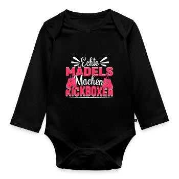 Kickboxen Kickboxerin Echte Mädels Kickboxen - Baby Bio-Langarm-Body - Schwarz - Vorne