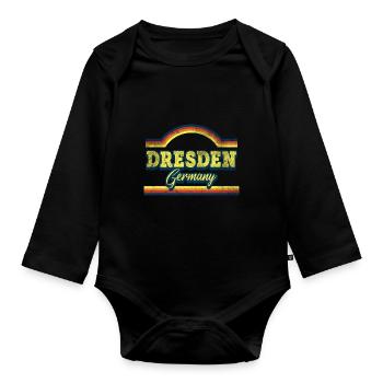 Dresden Germany City Font Vintage Retro - Organic Longsleeve Baby Bodysuit - black - Front