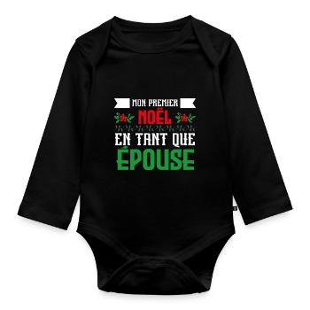 mon premier Noël en tant que Epouse - Body Bébé bio manches longues - noir - Devant