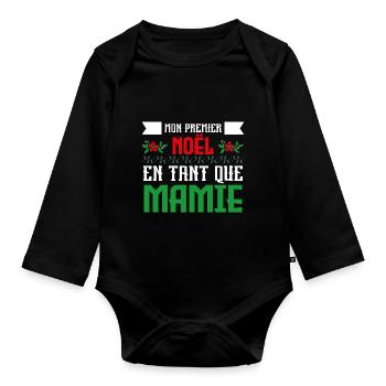 Premier noël en tant que mamie - Body Bébé bio manches longues - noir - Devant