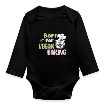 Born for Vegan Baking - Baby Bio-Langarm-Body - Schwarz - Vorne