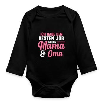 Großmutter Großmama Omi Oma - Baby Bio-Langarm-Body - Schwarz - Vorne
