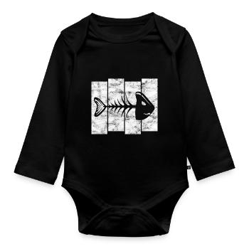 Fishbones for anglers, fishermen and children | Pisces - Organic Longsleeve Baby Bodysuit - black - Front
