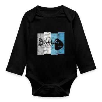 Fishbones for anglers, fishermen and children | Pisces - Organic Longsleeve Baby Bodysuit - black - Front