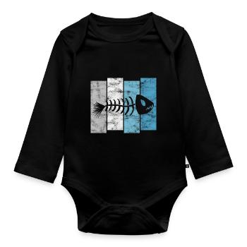 Fischgräte für Angler, Fischer und Kinder | Fische - Baby Bio-Langarm-Body - Schwarz - Vorne