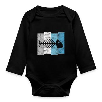 Arête de poisson pour les pêcheurs, les pêcheurs et les enfants | Poissons - Body Bébé bio manches longues - noir - Devant