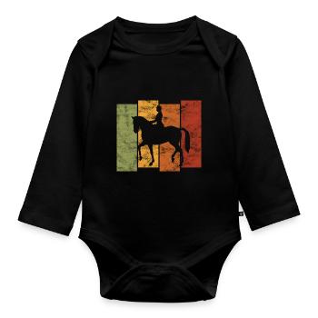 Dressage Cavalier de dressage Cheval d’équitation - Body Bébé bio manches longues - noir - Devant