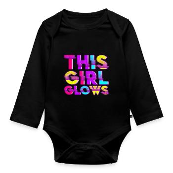 This Girl Glows Party 80er vintage farbenfrohes - Baby Bio-Langarm-Body - Schwarz - Vorne