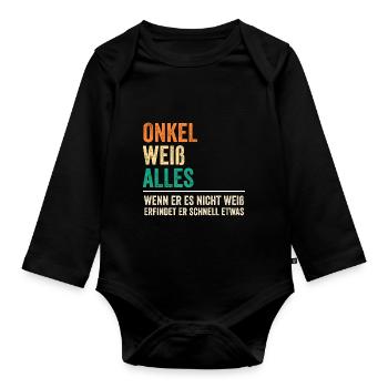 Patenonkel Pate Onkel - Baby Bio-Langarm-Body - Schwarz - Vorne