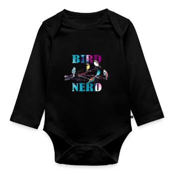 Bird Nerd Lustiges Vogel Design - Baby Bio-Langarm-Body - Schwarz - Vorne
