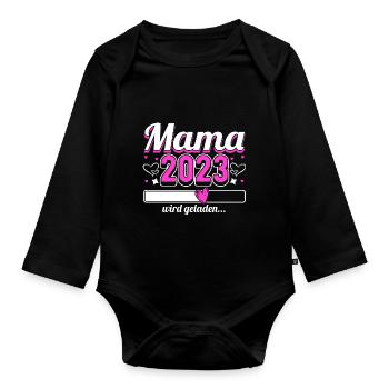 Mama 2023 Mutter werden in Schwangerschaft Baby - Baby Bio-Langarm-Body - Schwarz - Vorne