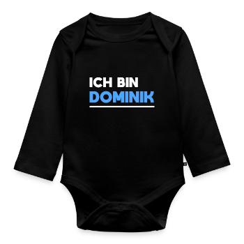 Dominik Name Spruch für stolze Dominiks - Baby Bio-Langarm-Body - Schwarz - Vorne