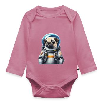 Mops Hund im Raumanzug Lustige Geschenkidee - Baby Bio-Langarm-Body - Mauve - Vorne