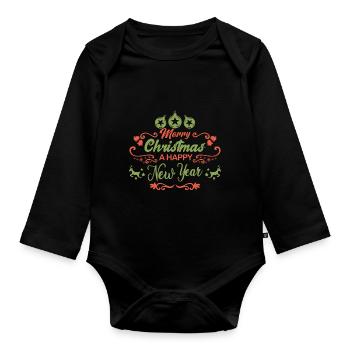 Frohe Weihnachten. Frohes neues Jahr!!. Weihnachtsgeschenk. - Baby Bio-Langarm-Body - Schwarz - Vorne