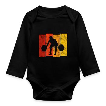 Bodybuilding Bodybuilder GYM Fitnessstudio Retro - Baby Bio-Langarm-Body - Schwarz - Vorne
