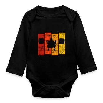 Bodybuilding Bodybuilder GYM Fitnessstudio Retro - Organic Longsleeve Baby Bodysuit - black - Front