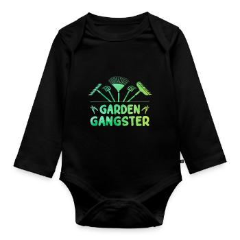 Garden Gangster Graphic Gardener Hogriculture Gard - Baby Bio-Langarm-Body - Schwarz - Vorne