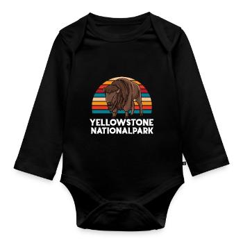 Bison Büffel Buffalo Nationalpark Rind Western - Baby Bio-Langarm-Body - Schwarz - Vorne