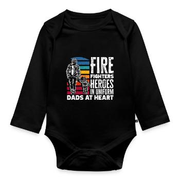 Firefighters Heroes in Uniform Dads at Heart - Organic Longsleeve Baby Bodysuit - black - Front