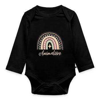 Cadeau Animalière. Boho Rainbow animalière. - Body Bébé bio manches longues - noir - Devant