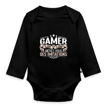 Gamer le seul Gamer le vrai Gamer - Body Bébé bio manches longues - noir - Devant