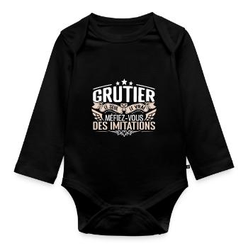 Grutier le seul Grutier le vrai Grutier - Body Bébé bio manches longues - noir - Devant