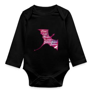 Drachen Panorama Pur Schrift weiß - Baby Bio-Langarm-Body - Schwarz - Vorne