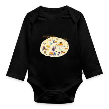 Construction Site Construction Worker Excavator Boys Kindergarten - Organic Longsleeve Baby Bodysuit - black - Front