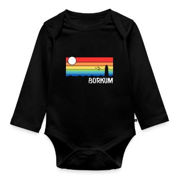 Borkum Nordsee Ostfriesische Insel Geschenk - Baby Bio-Langarm-Body - Schwarz - Vorne