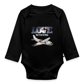Skydiving, clouds and parachute - Organic Longsleeve Baby Bodysuit - black - Front