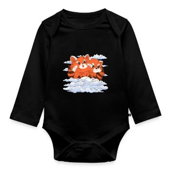 Chinese Animal Gift Clouds Red Panda - Organic Longsleeve Baby Bodysuit - black - Front
