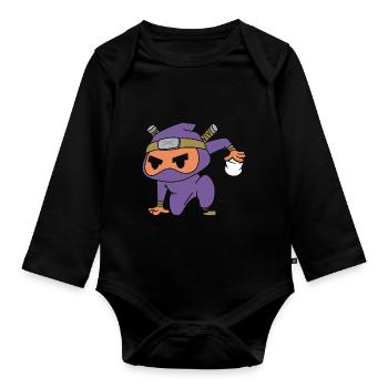 Campfire Marshmallow Cute Kids Smore Ninja - Baby Bio-Langarm-Body - Schwarz - Vorne