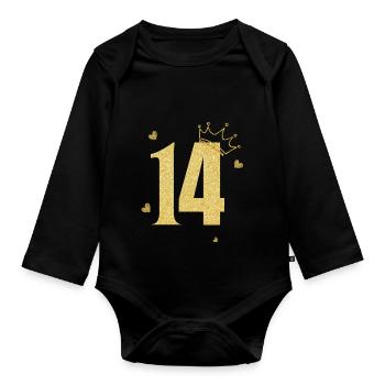 Goldene Krone zum 14-jährigen Jubiläum - Baby Bio-Langarm-Body - Schwarz - Vorne