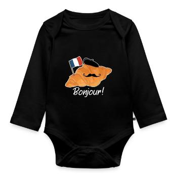 Bonjour Croissant - Lustiges französisches Essen - Baby Bio-Langarm-Body - Schwarz - Vorne