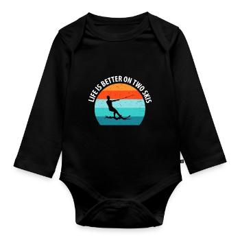 Water skis, water skis, water skiers - Organic Longsleeve Baby Bodysuit - black - Front