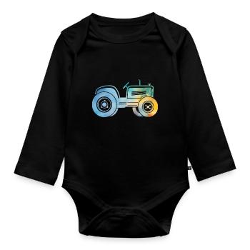 tracteur - Body Bébé bio manches longues - noir - Devant