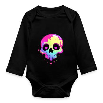Cute Punk Skull / Kawaii Punk Skull - Organic Longsleeve Baby Bodysuit - black - Front