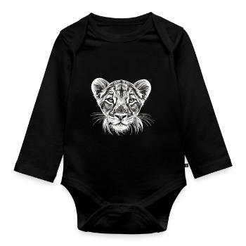 Tendre innocence: lionceau sibérien en blanc - Body Bébé bio manches longues - noir - Devant