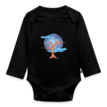 Forest Tree Nature Lover Gift Full Moon Nature - Body Bébé bio manches longues - noir - Devant